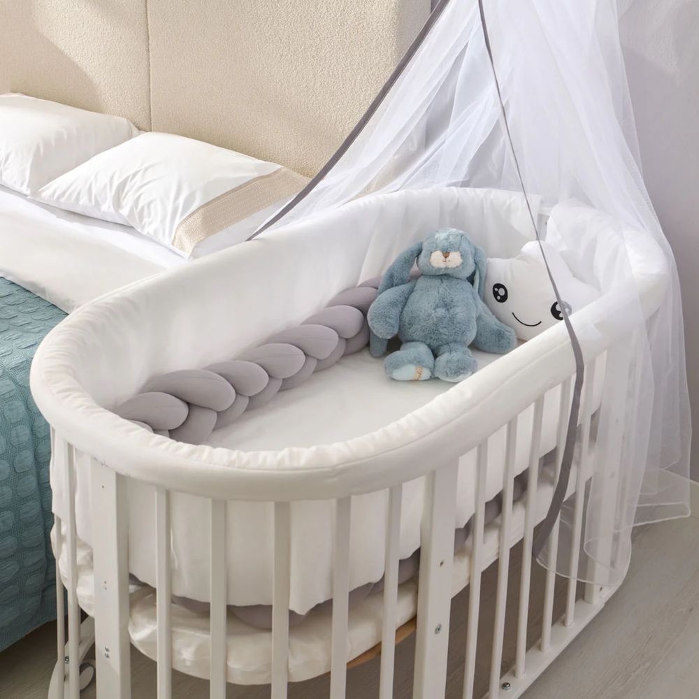 Patut lemn Fairytale Mobexpert cu saltea bambus si baldachin incluse