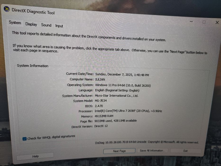 PC Gaming Intel Ultra 7 48 GB Ram RTX 5070 3 TB SSD