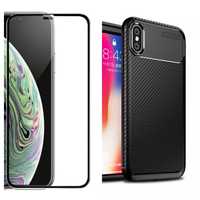 Iphone X XR XS MAX - Husa Silicon Type Carbon si Folie Sticla 9D