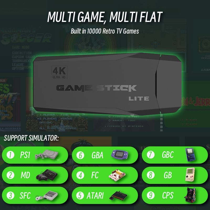 Игровая приставка консоль 4K HD, 64 ГБ, 10000 встроенных игр, Gamepad
