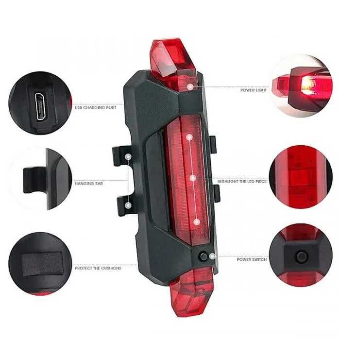 STOP SPATE 5 LED USB rosu bicicleta fara baterii