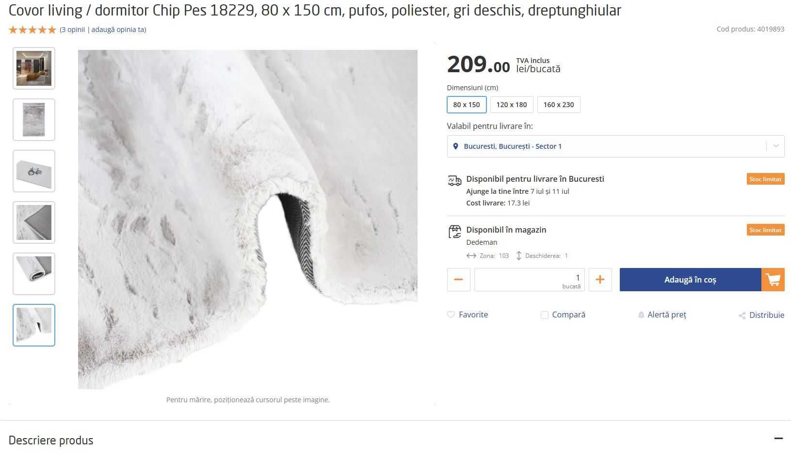 2 buc Covor pufos dreptunghiular Chip Pes 18229 80x150cm