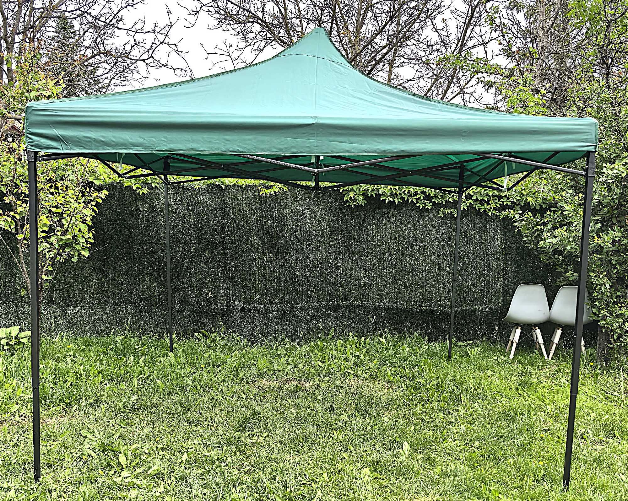 Cort Pavilion 3x3m Tip Acordeon, Cadru Metalic Verde