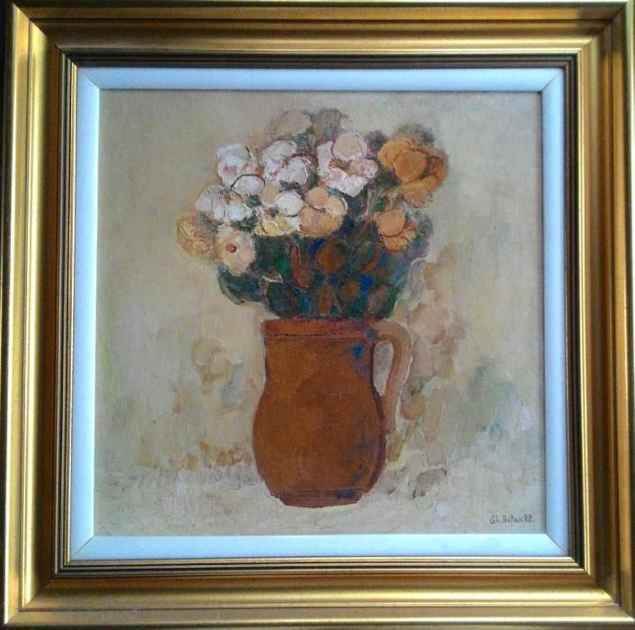 Tablou;''Vas cu flori''-u/p,dim; 33,3/33,3 cm-Autor:Gheorghe Botan
