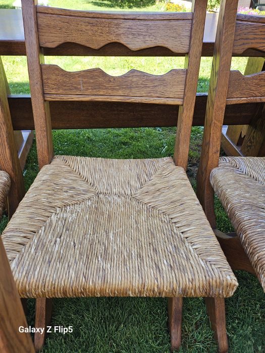 Масивен Трапезен комплект от Дъб и естествен ратан