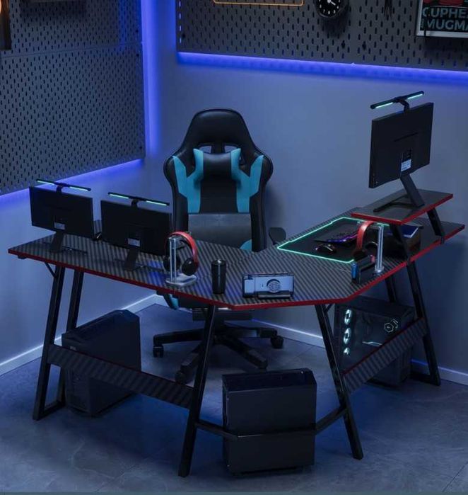 Двойно ъглово бюро за гейминг, офис или детска стая