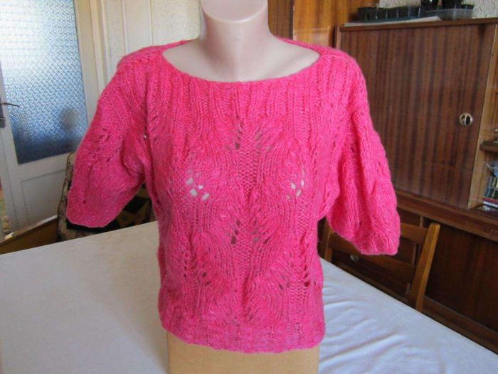 Bluza/vesta adolescente handmade, mohair fucsia, marime s/ m