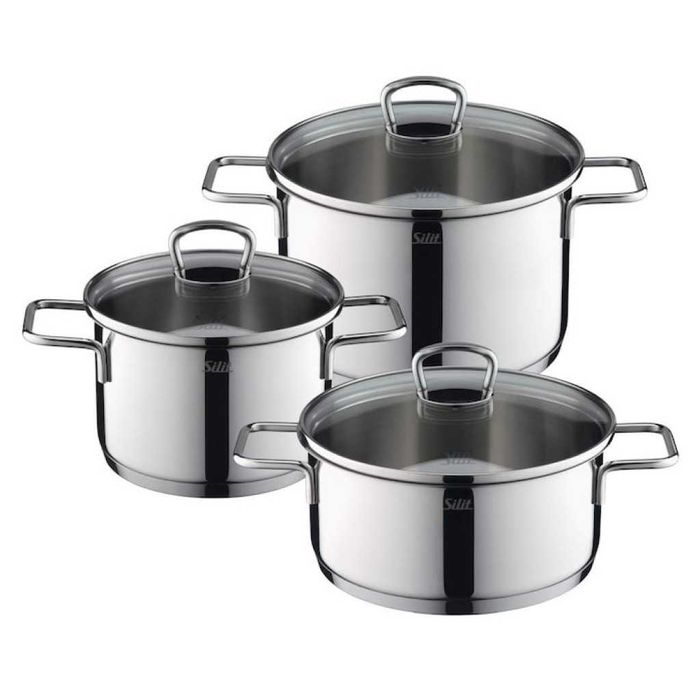 Комплект 3 тенджери Silit Alicante, Стъклени капаци, Сребърен