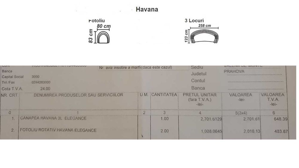 Super ofertă. Canapea 3 locuri și 2 fotolii Havana