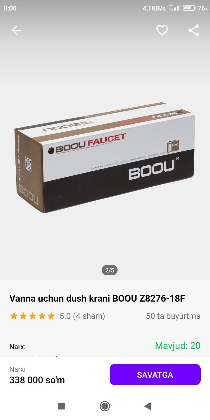 Boou 8276 dush uchun 3 yil kafolati bor