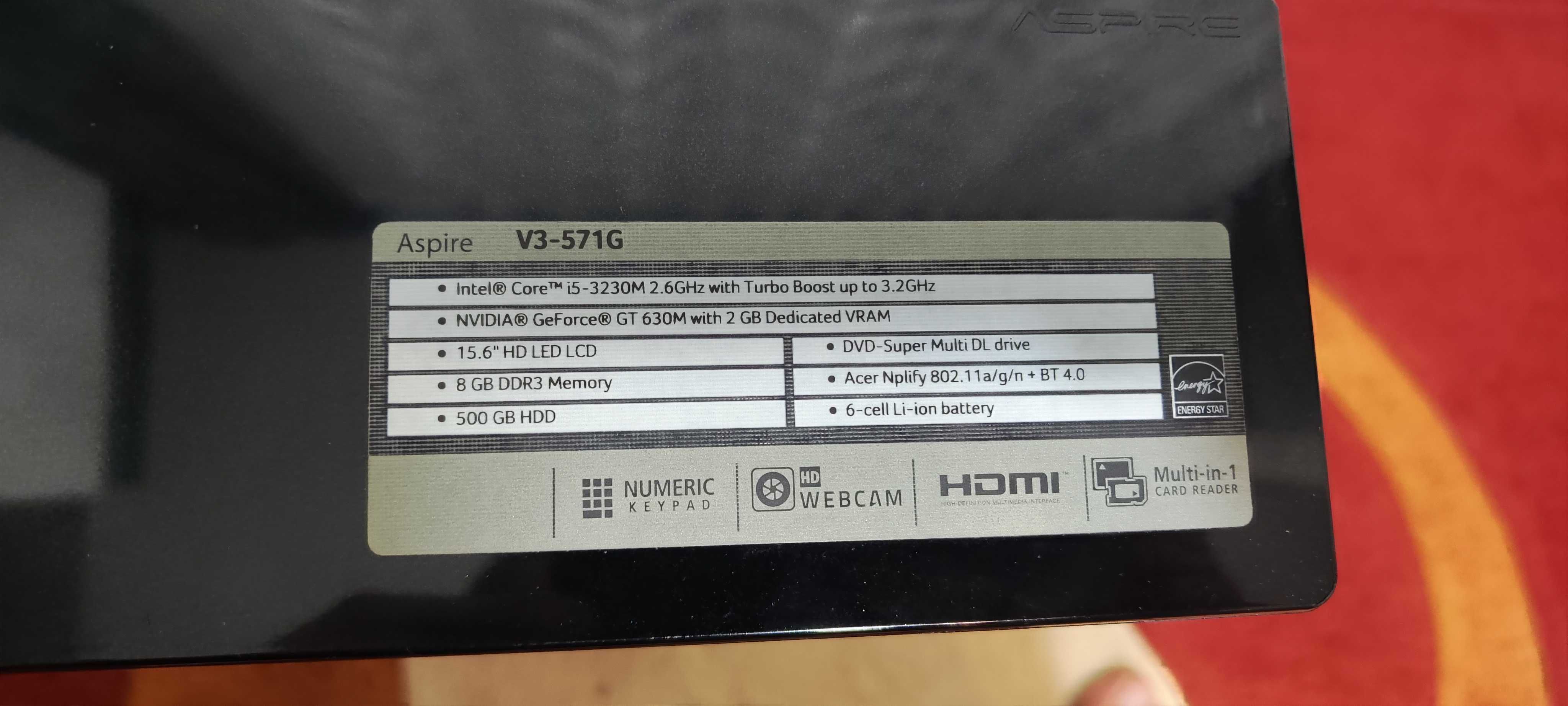 Laptop Acer Aspire V3-571G  Intel Core i5-3230M 8 GB DDR3 SSD 128 Nou