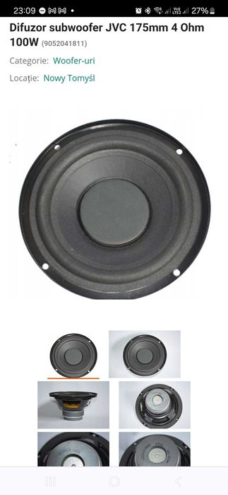 JVC Difuzor Subwoofer pereche 4 ohm 50-100W