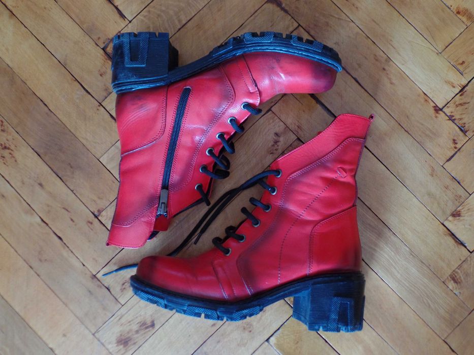 Дамски кубинки естествена кожа червени 38