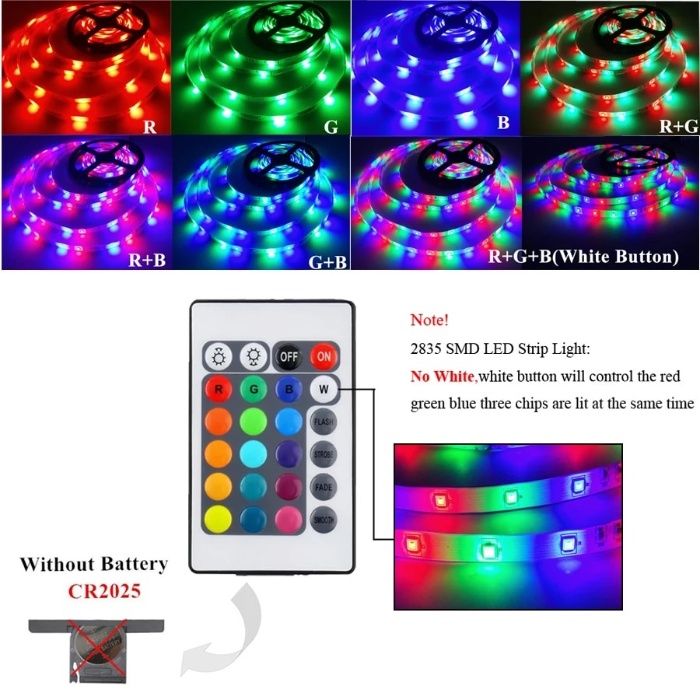 С дистанционно RGB LED цветна лента 5 метра за коледна украса ленти