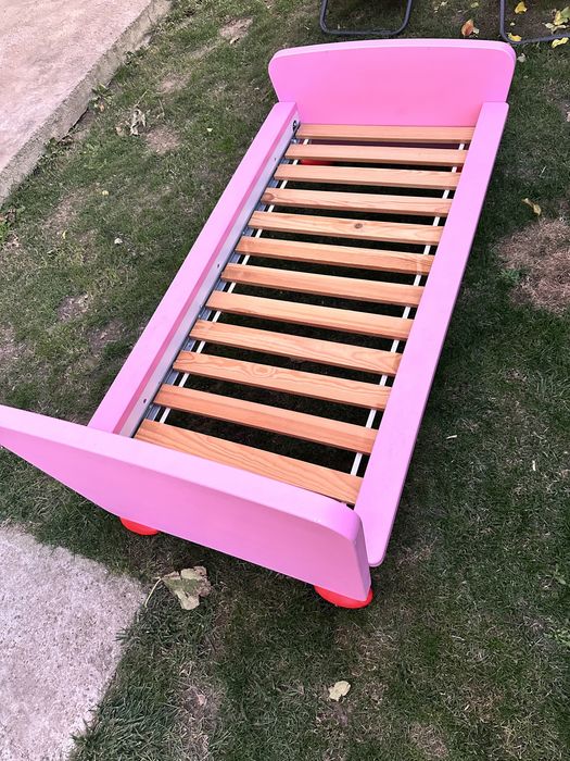 Pat copii Ikea  Albastru /Roz 1600x900 somiera si saltea incluse