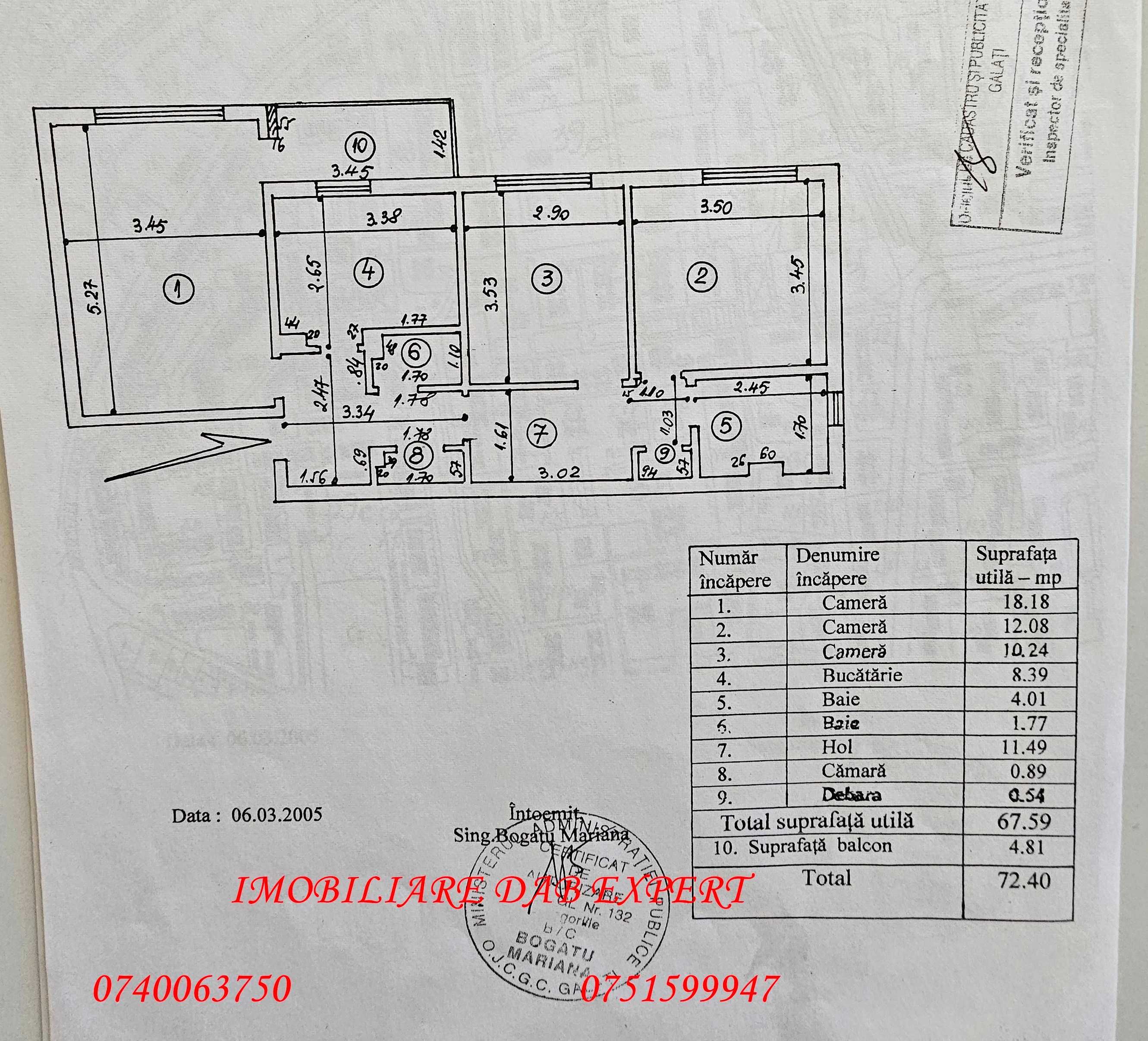 Apartament vanzare 3 camere decomandate 73mp