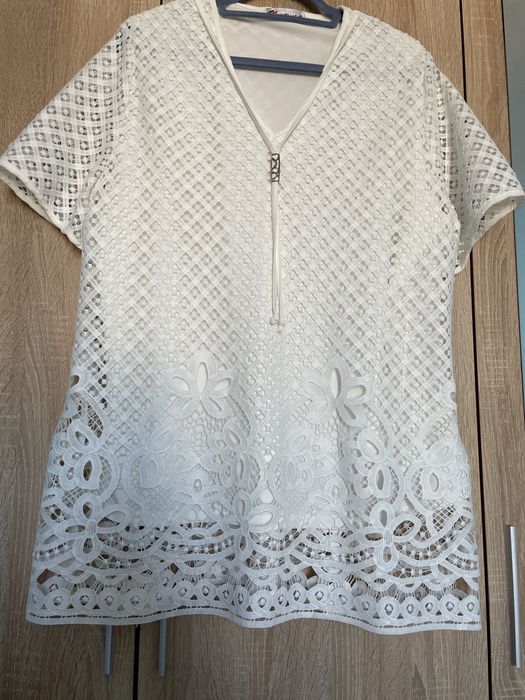 Уникална блуза бяла, цялата от бродерия - 2XL