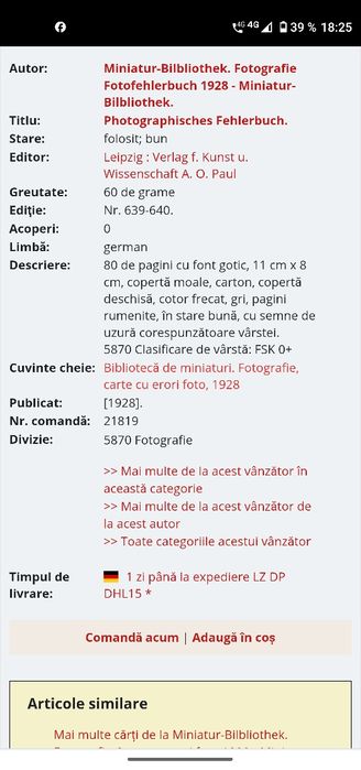 1.Carte veche "Biblioteca in miniatură" Germania anii 1900