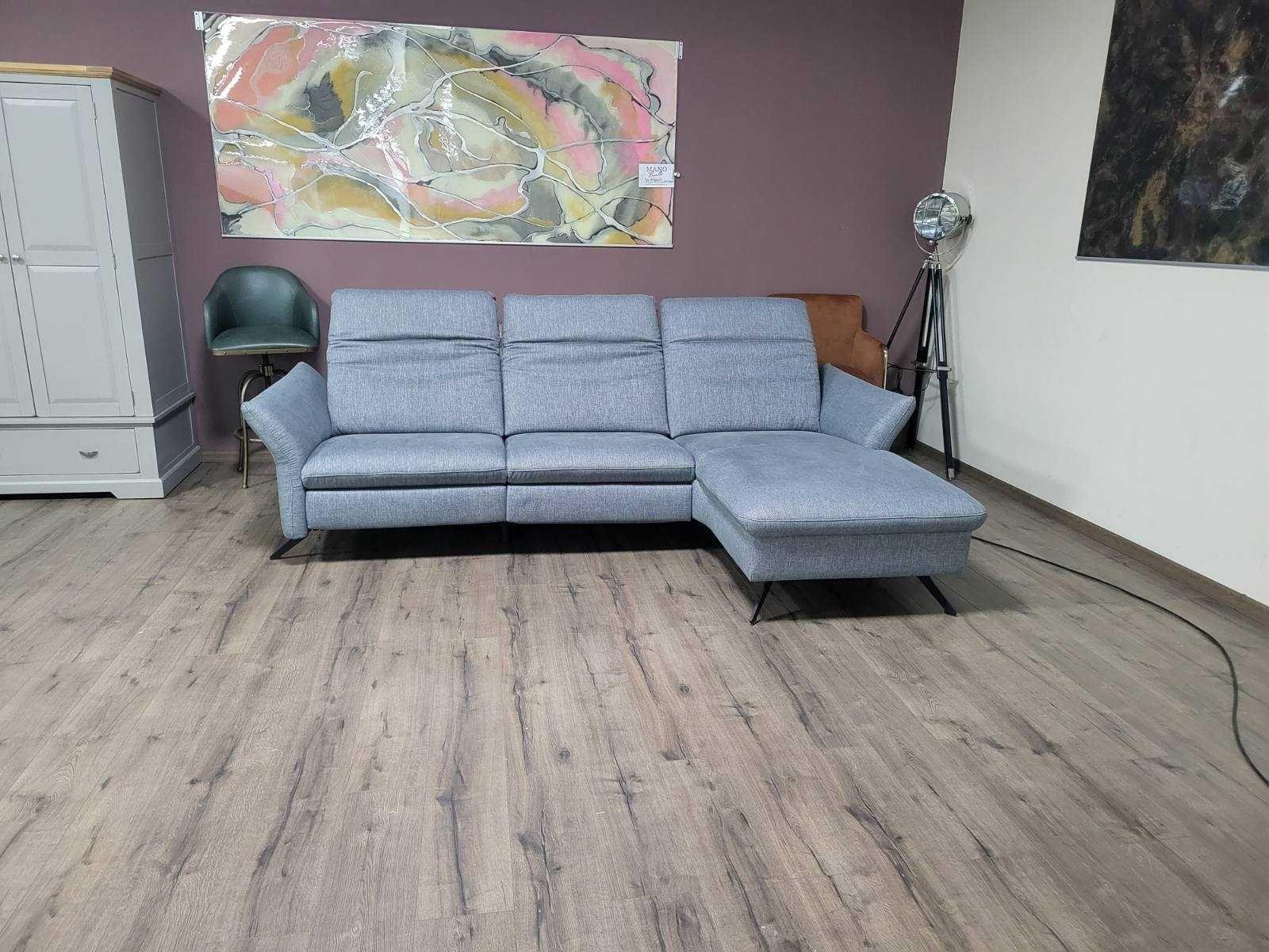 Сив ъглов диван от плат "HUKLA Interliving" с ел. релакс механизъм