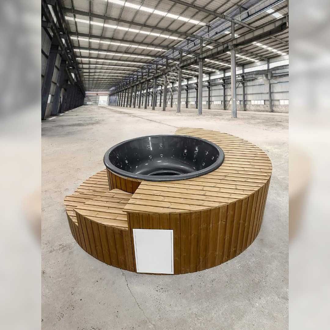 Уникален дизайн, външна хидромасажна вана-джакузи с вградена печка
