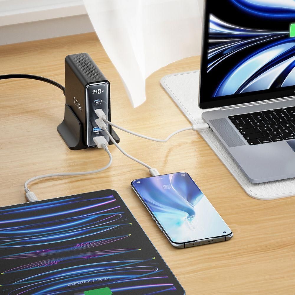Зарядна станция tech-protect dc140w-gan 5-port desktop charger pd140w/