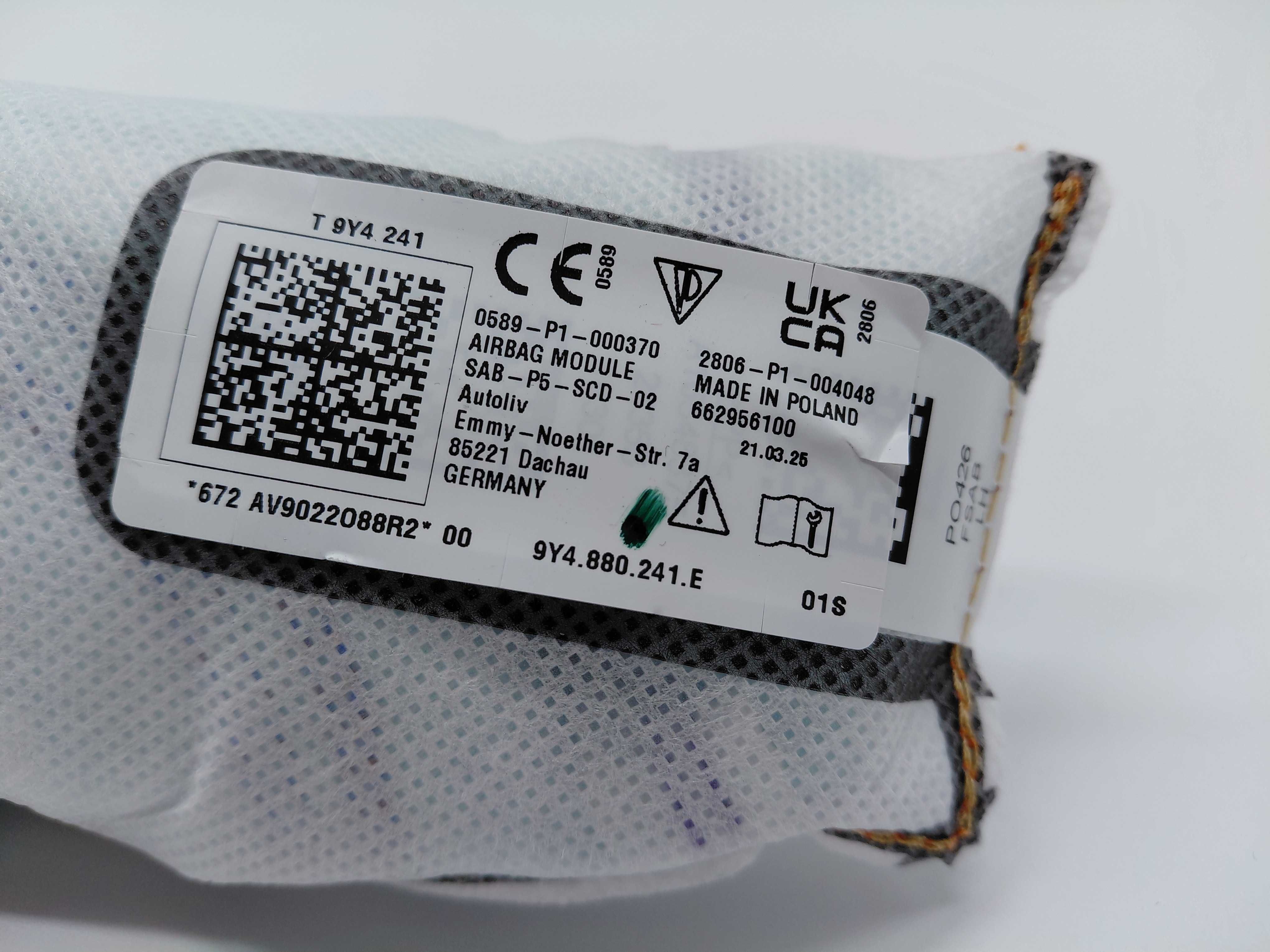 9Y4880241E Нов ОЕ Ляв Аербег Airbag Седалка Porsche Cayenne