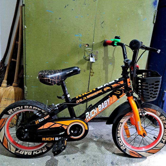 Bicicleta baieti RICH BABY R14WTB, roata 14", roti ajutatoare