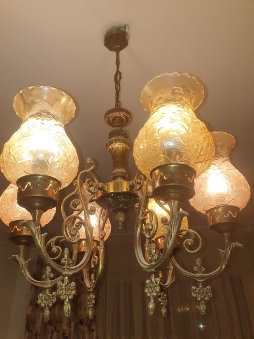 Lampadar vintage in bronz, 6 brate, functionant. Made in Italy