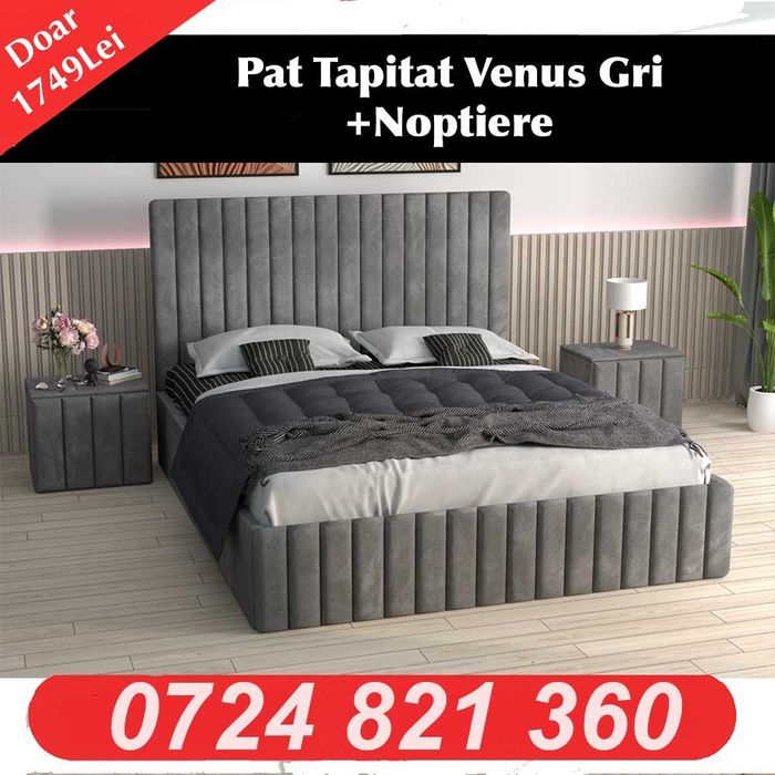 Pat tapitat,comoda tv,dormitor complet,dulap-SUPER OFERTA