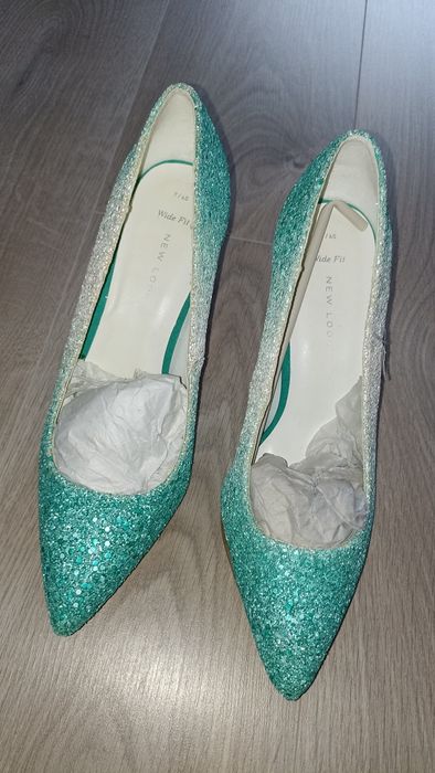 Pantofi de ocazie/ Crăciun/ Revelion cu toc, turcoaz, New Look, măr. 4