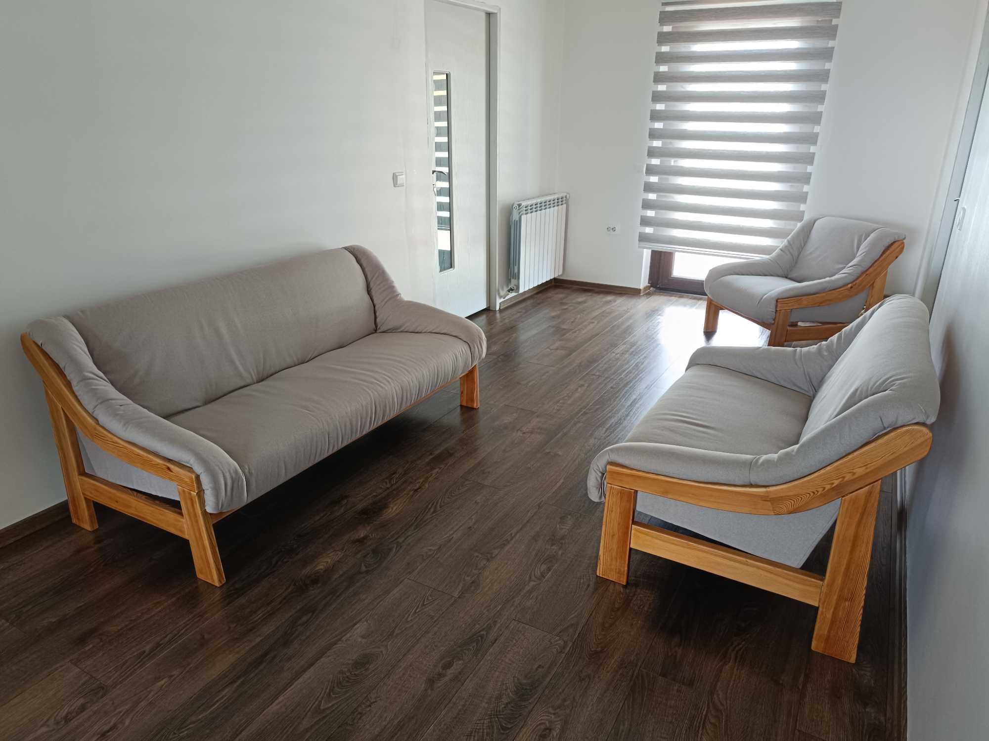 Canapea din lemn natural și țesătură de calitate, 6 locuri