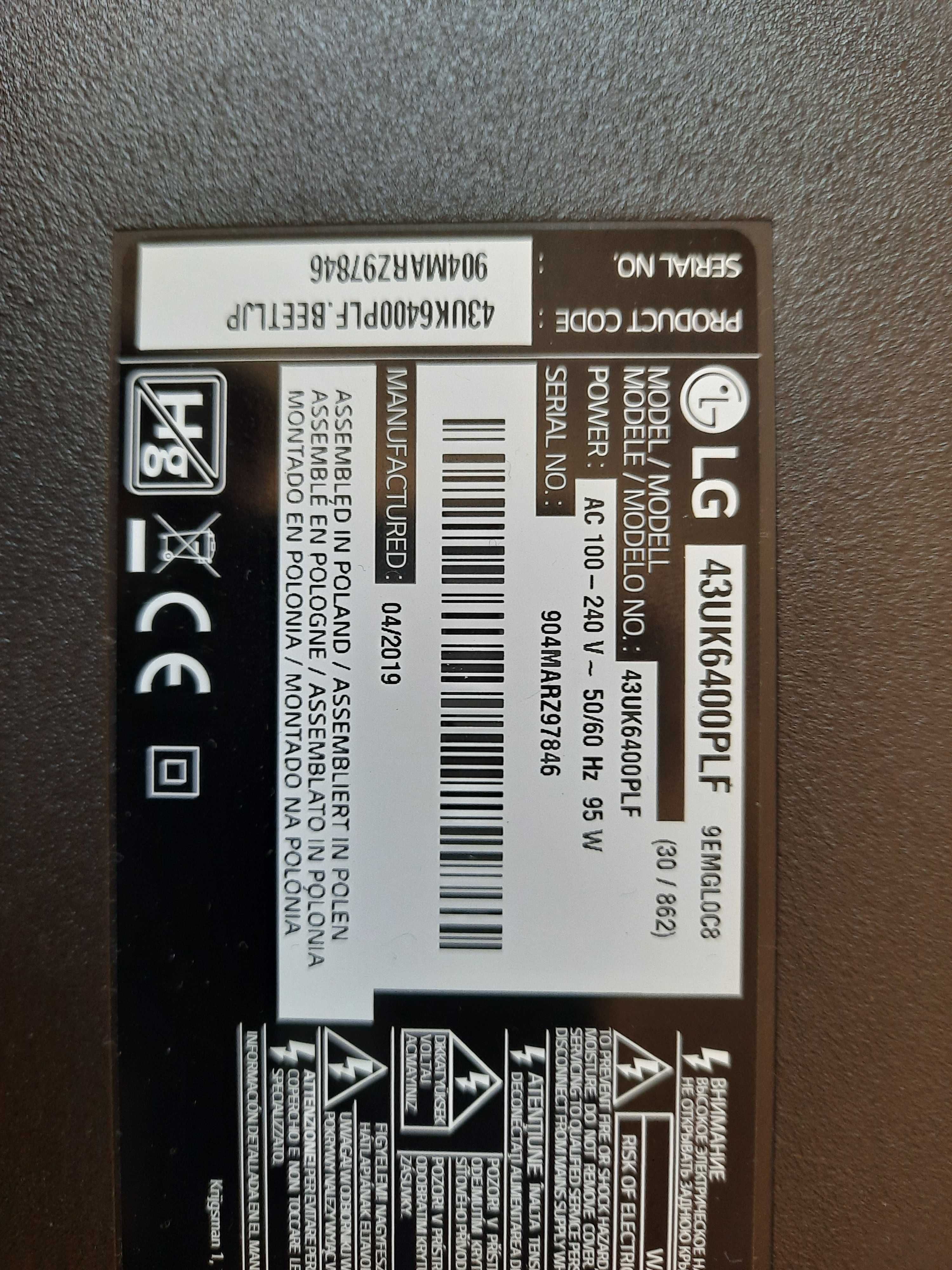 dezmembrez tv led 4k LG 43UK6400PLF