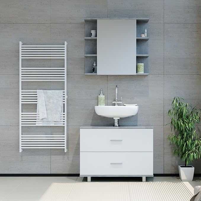 Шкаф за мивка Vicco Ilias шкаф за тоалетна, бетон/бял, 80,2 x 60,8 см