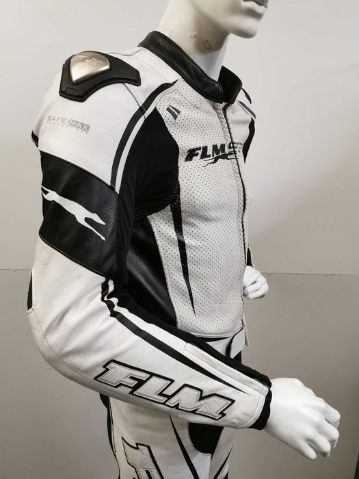 Costum moto piele FLM alb cu cocoașă mărime 50