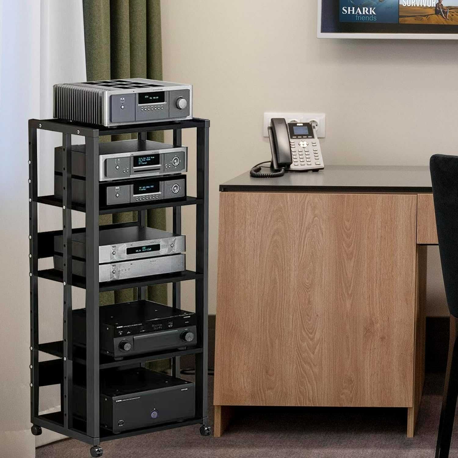5-етажна AV стойка за HIFI компоненти с колела, 110 см