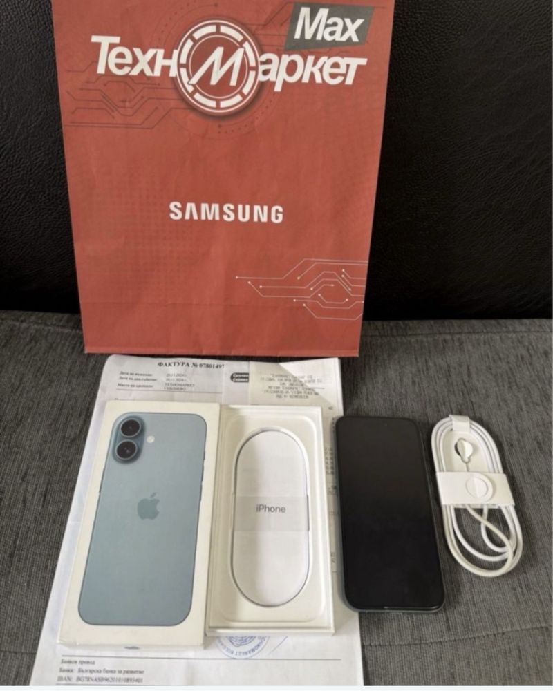КАТО НОВ 256GB iPhone 16 Гаранция Техномаркет 2026 Teal / Синьо-зел