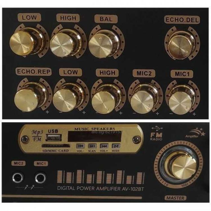 Bluetooth Домашен Усилвател UKC AV-102BT – 2×100W, USB, SD, FM Радио