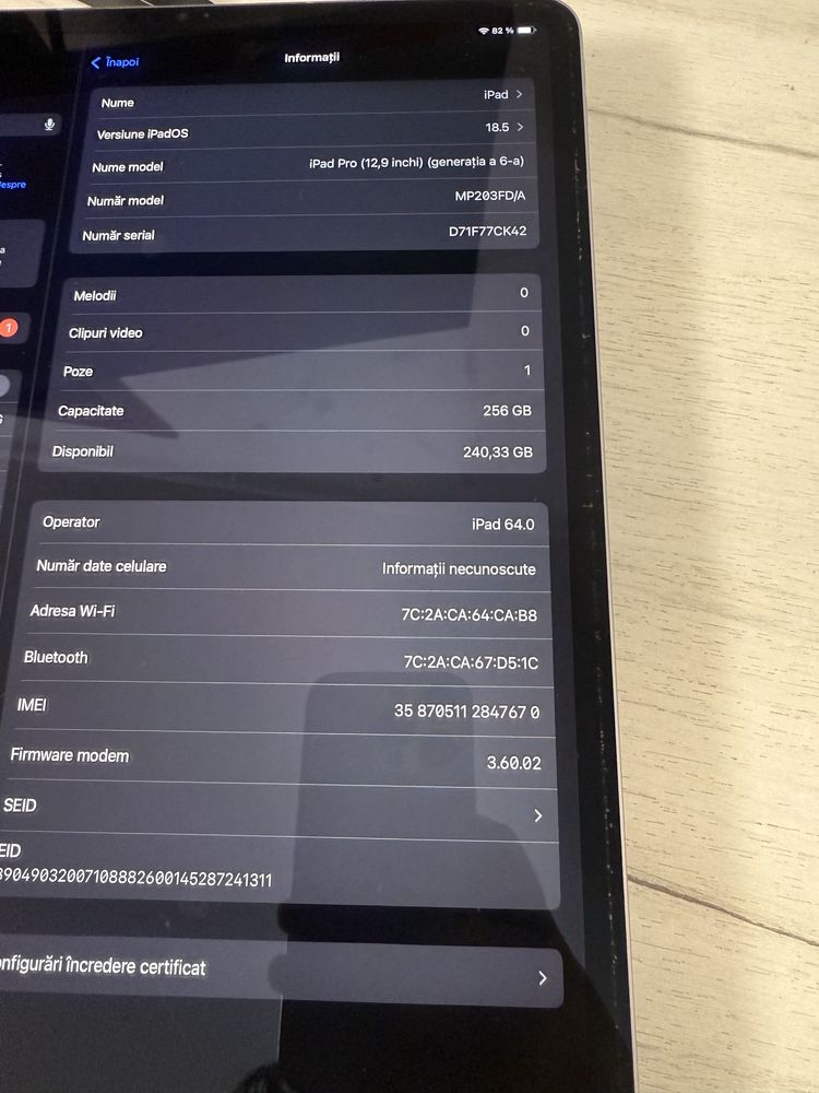 Ipad Pro 12.9 chip M2 6th Gen 256G cellular+gps