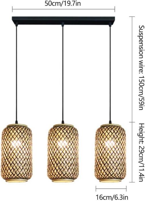 Ретро бамбук плетен висящa лампи Полилей винтидж, черна основа 221