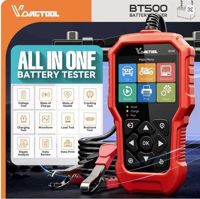 Tester baterie auto VDIAGTOOL BT500 6/12/24V – ca nou auto moto camion