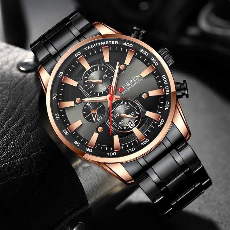 Мъжки часовник Curren Watch, Хронограф, Дата, Черен / Златист