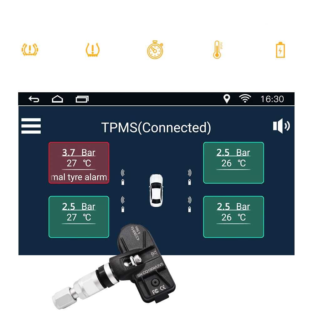TPMS Датчик Сензор Монитор Наблюдение Налягането в Гумите Android USB
