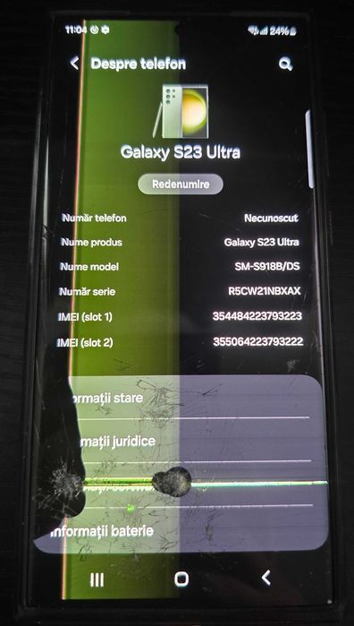 Samsung S23 Ultra 512GB Negru - DEFECT / SPART, Pentru Piese/Reparație