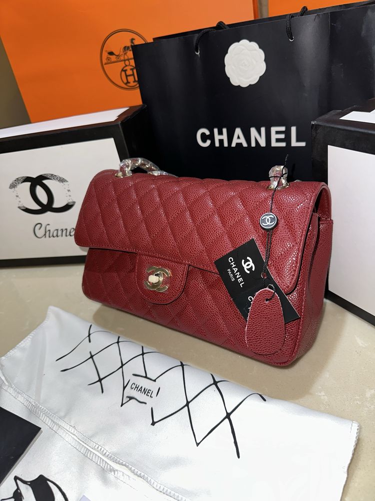 Geanta Chanel Piele naturala/Piele caviar Visiniu/Accesorii Gold