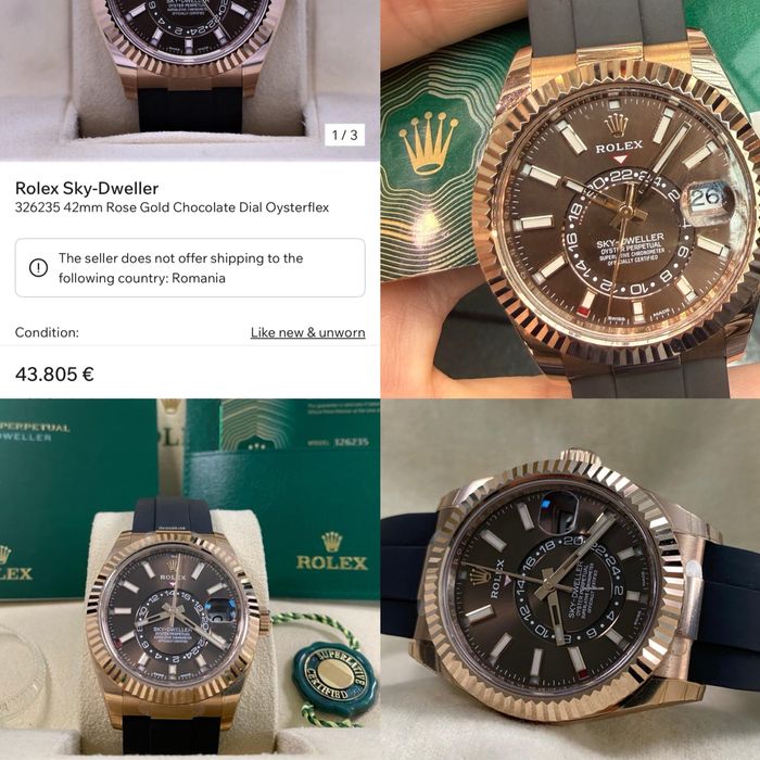Rolex Sky Dweller 18k Rose Gold Chocolate Nou