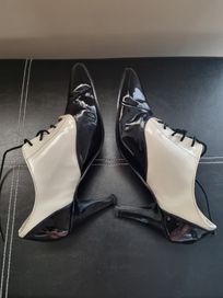 Дамски официални обувки токче ETAM черно и бяло лак номер 38