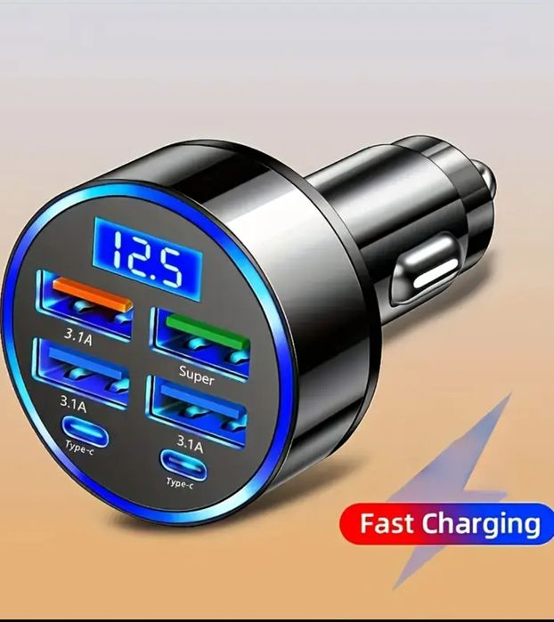 Încărcător auto cu încărcare rapidă 2 Tip C PD afișaj DIGITAL 4XUSB