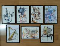 Diverse tablouri picturi A4 abstracte instrumente muzicale
