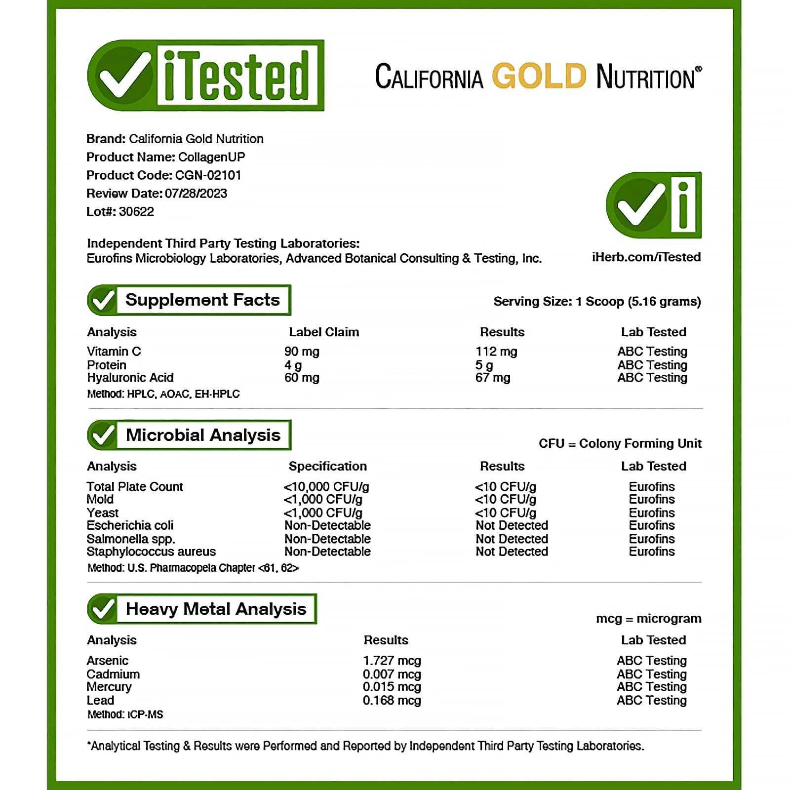 Коллаген, California Gold Nutrition, 1 кг, 5000 мг., 194 порций