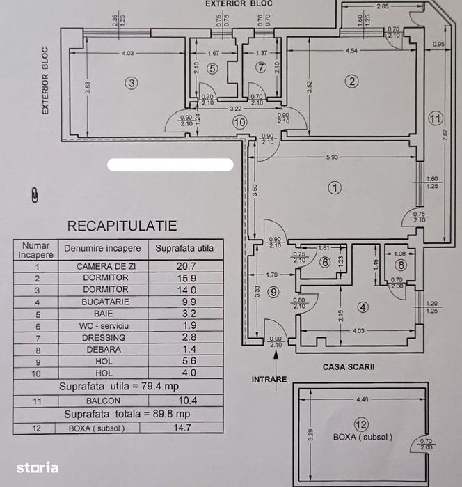 90 mp- Apartament cu 3 camere, 2 balcoane, 2 bai, boxa subsol, Central